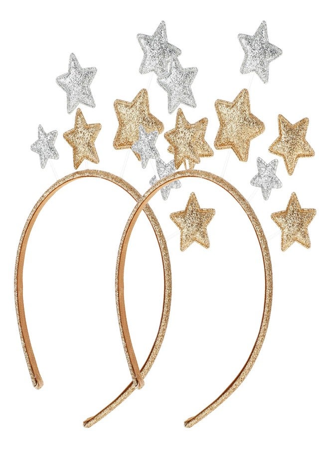 DSLSQD Star Headband, 2 Pieces Hairband with Gold and Silver Star Hair Hoops, Hair Accessories for Party Festival Holiday Birthday Kids Adults, One Size - Image 1